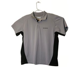 Columbia Polo Shirt Men Large Gray Polyester Omni Shade Short Sleeve Logo Collar